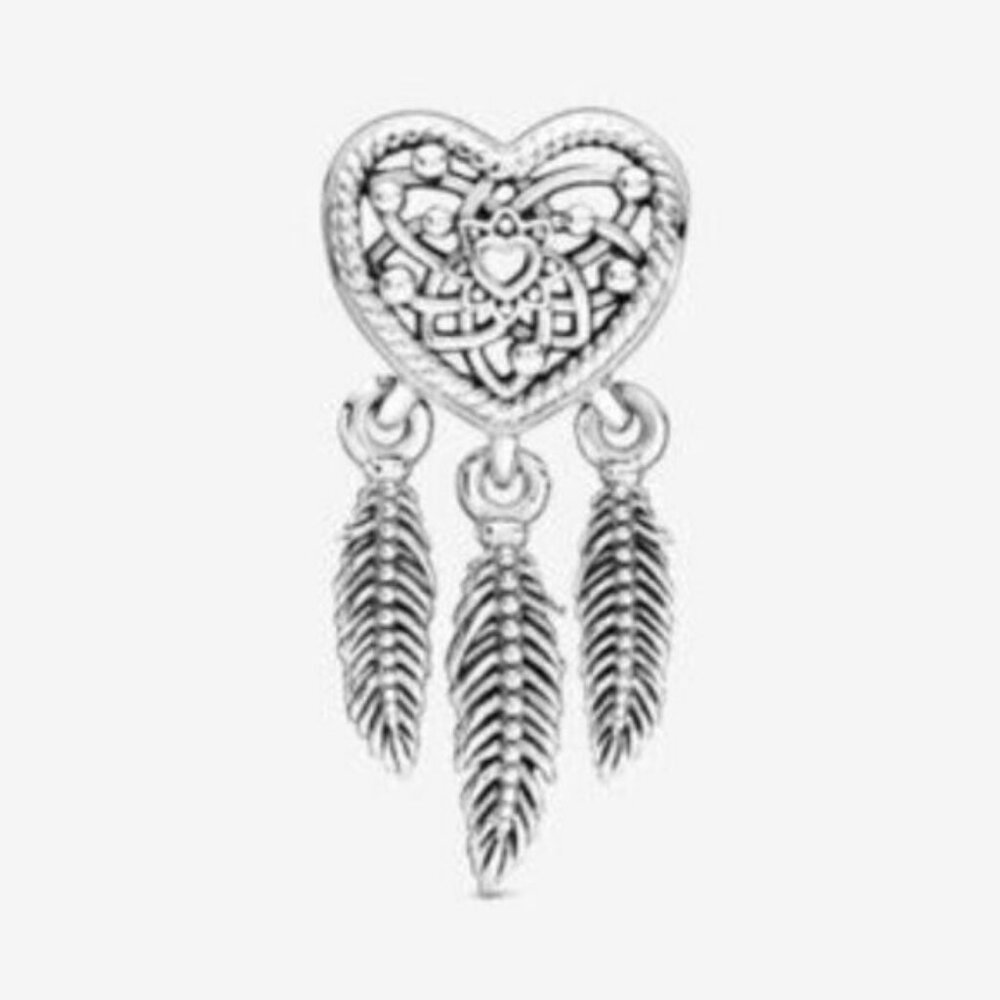 Pandora Openwork Heart & Three Feathers Dreamcatc… - image 2